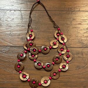 Brown and Pink Wooden Necklace